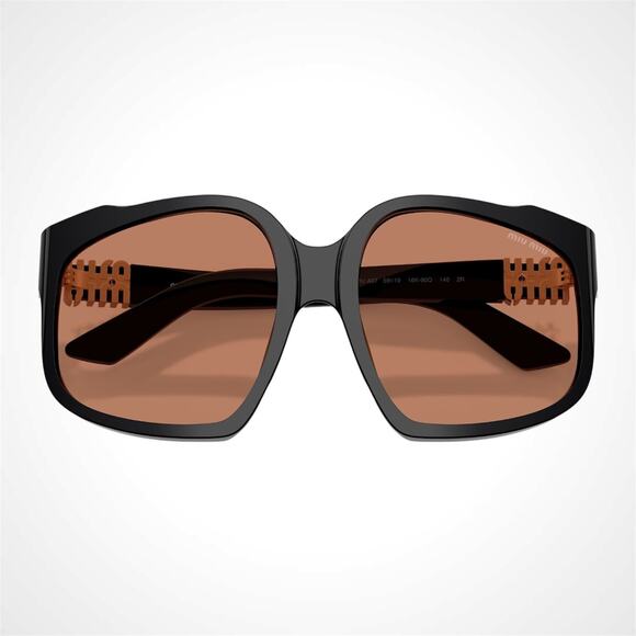 NEW MIU MIU Women\'s Sunglasses Black 59mm Brown Lens Oversized Acetate Gold main image 4